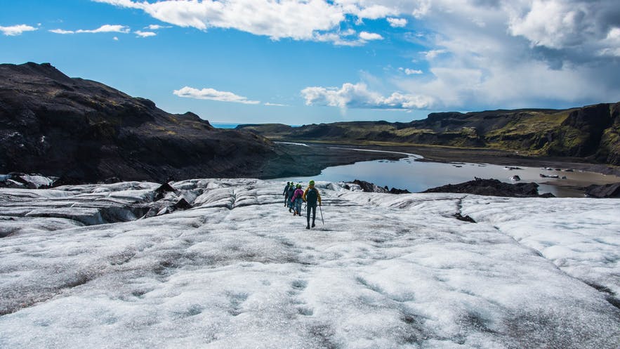 A group of people hiking in Iceland