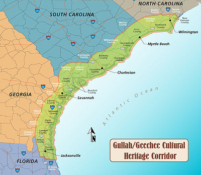 A map showing the areas of Gullah culture